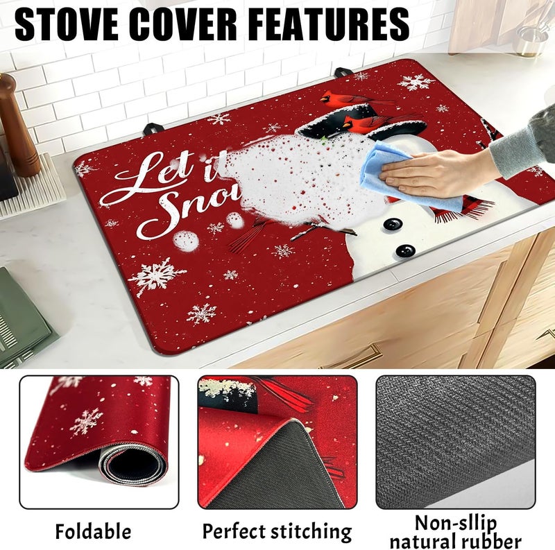 Seimip Christmas Snowmen Stove Cover Let It Snow Winter Stove Top Cover for Kitchen Decor Red Electric Stove Pad Xmas Party Non-Stick Gas Burners Covers Washable Countertop Protector Keep Stove Clean - Image 5